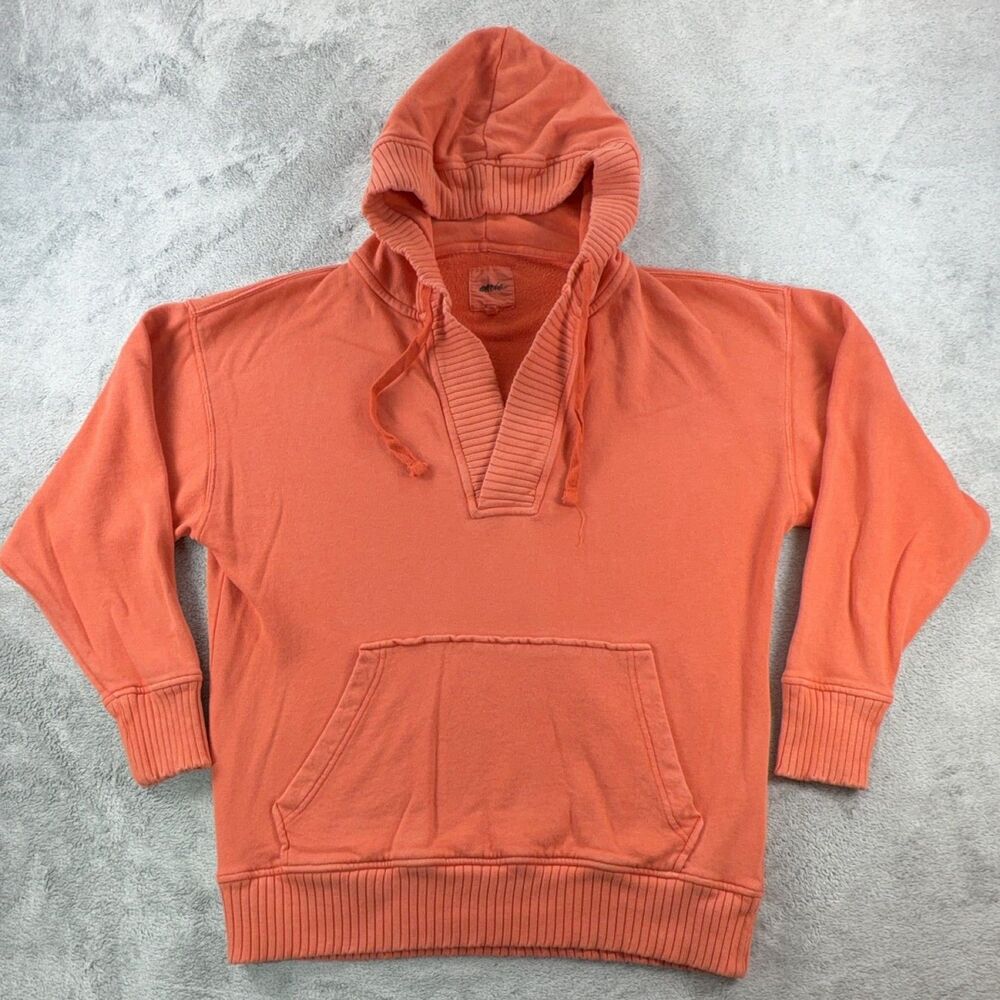 Aerie Hooded Sweatshirt Women's M Coral Oversized V-Neck Hoodie Pullover Cotton
